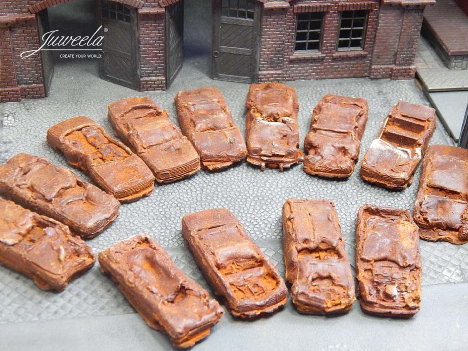 Juweela 28174 Schrottautos (DDR) rostig Echtrost, 6x