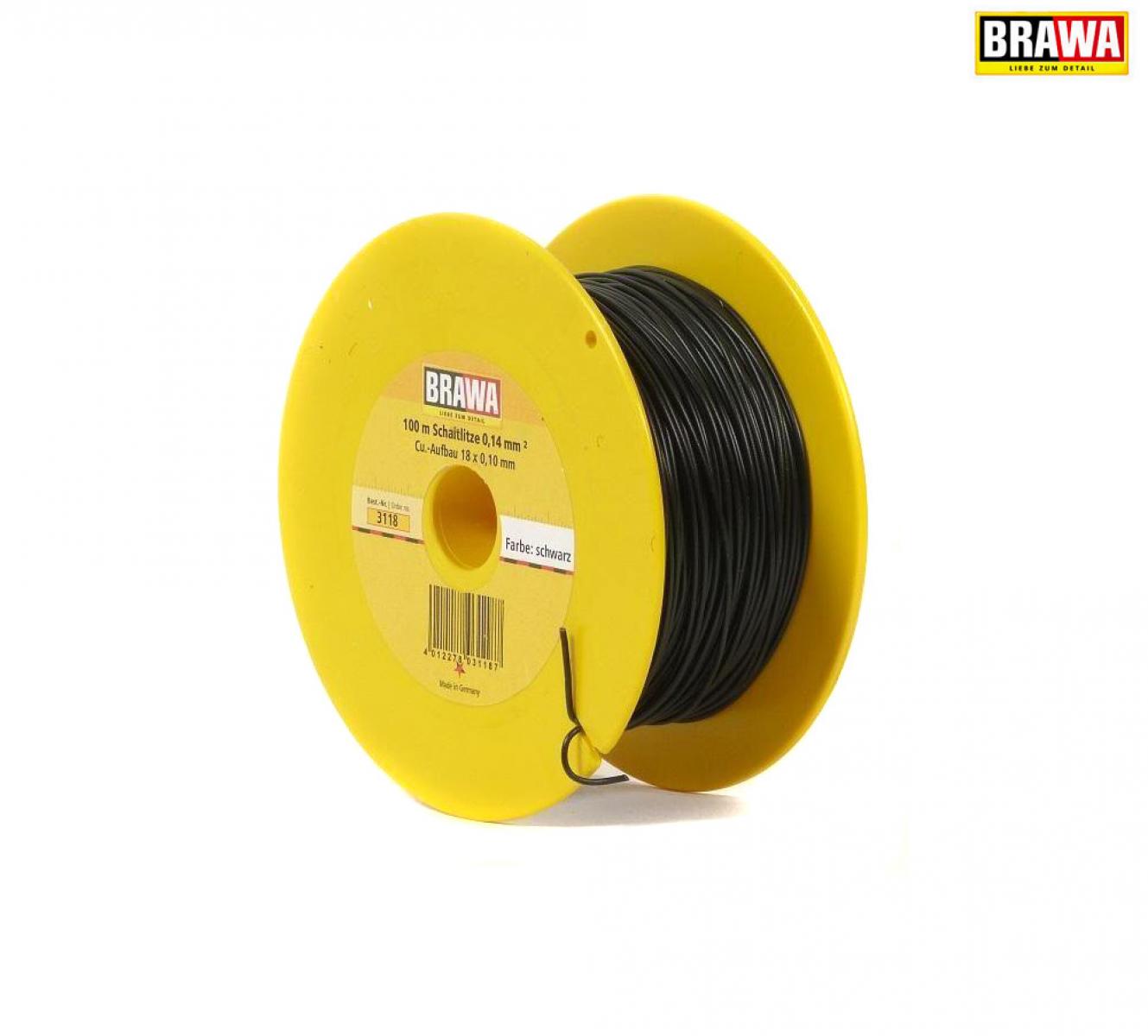 Brawa 3118 Litze 0,14 mm², 100 m Spule, schwarz