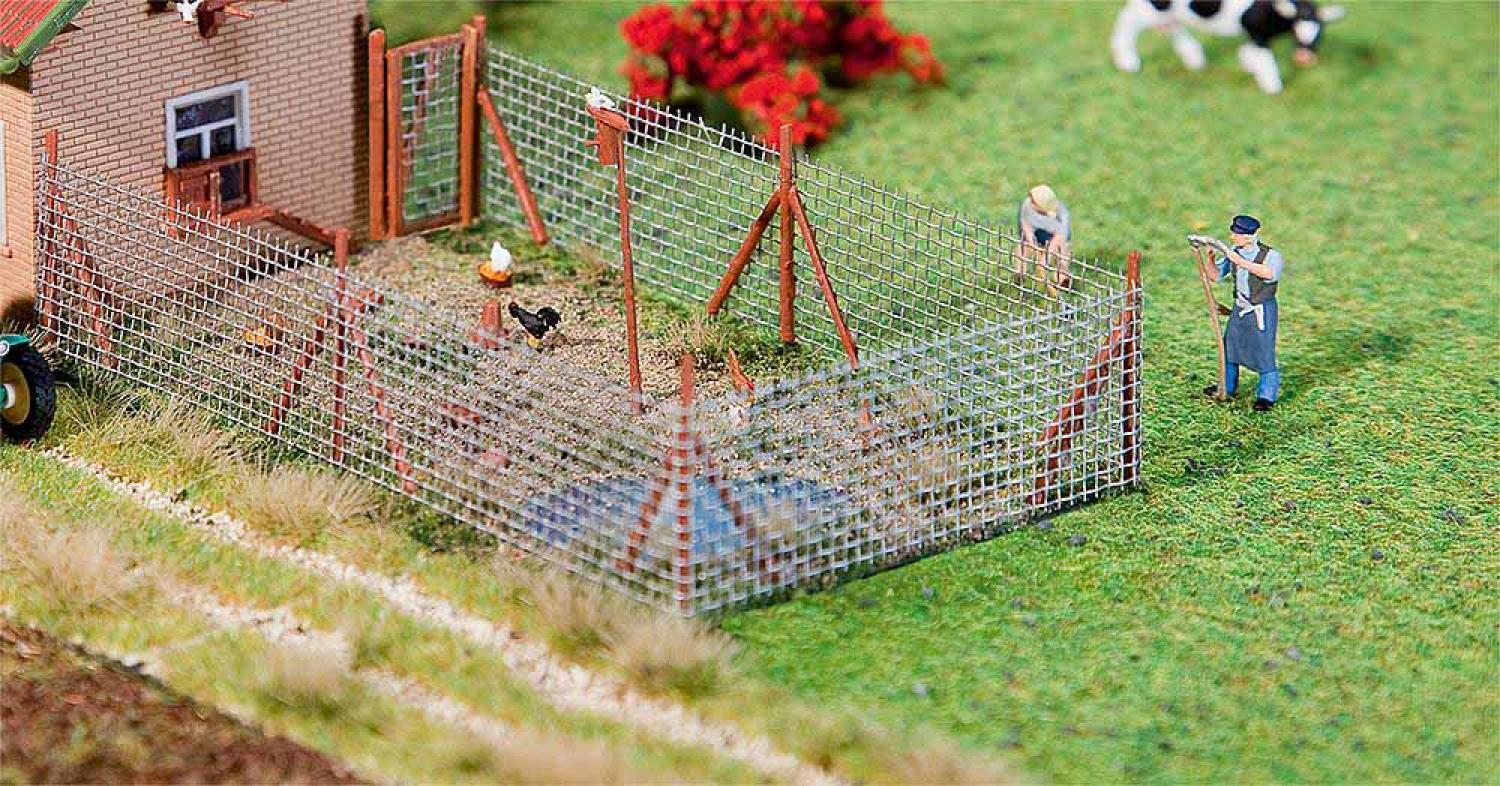 Faller 180414 Maschendrahtzaun mit Holzpfosten, 340 mm