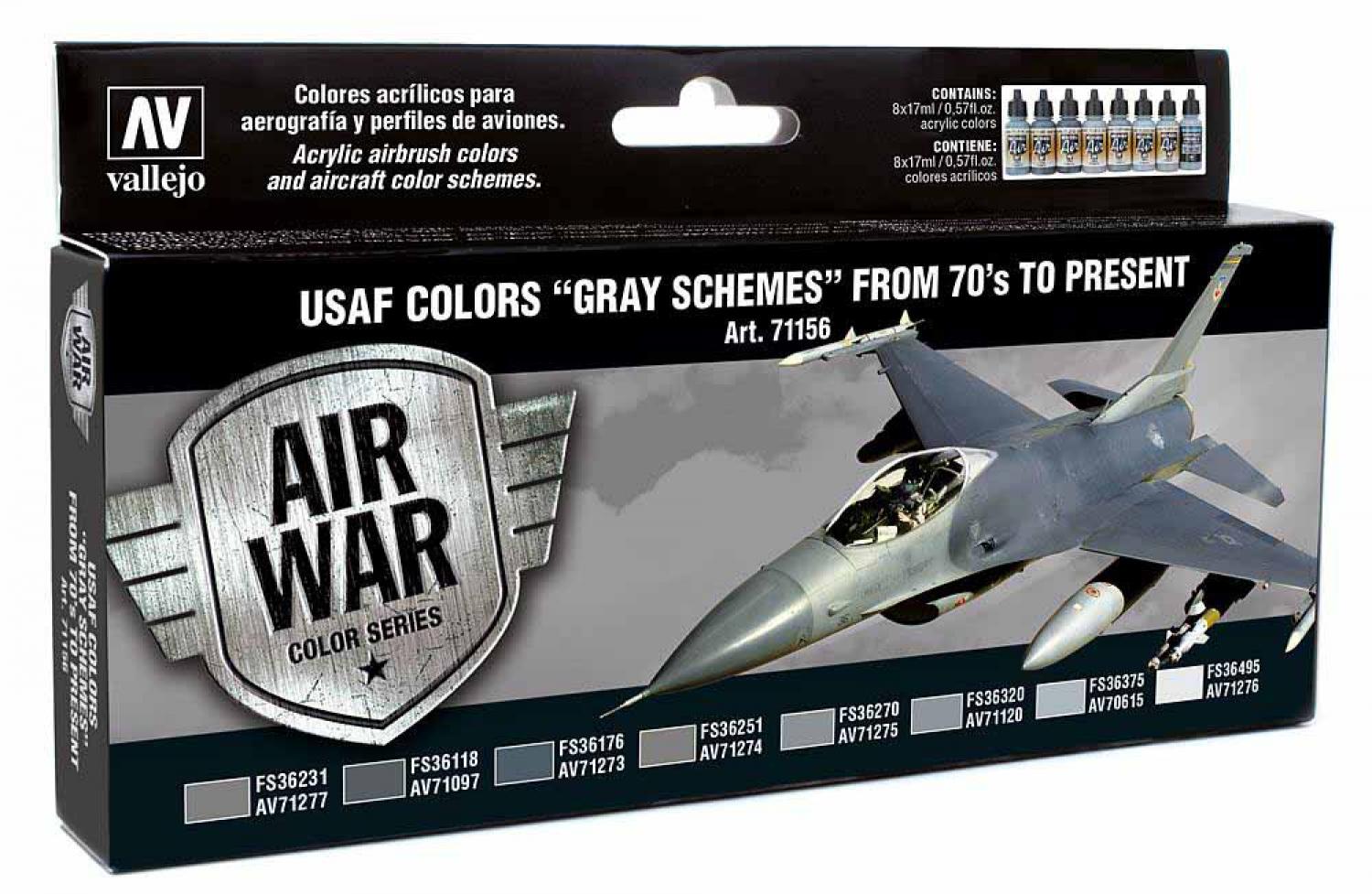 Vallejo 771156 Farb-Set, USAF Grau-Schemata ab 1970