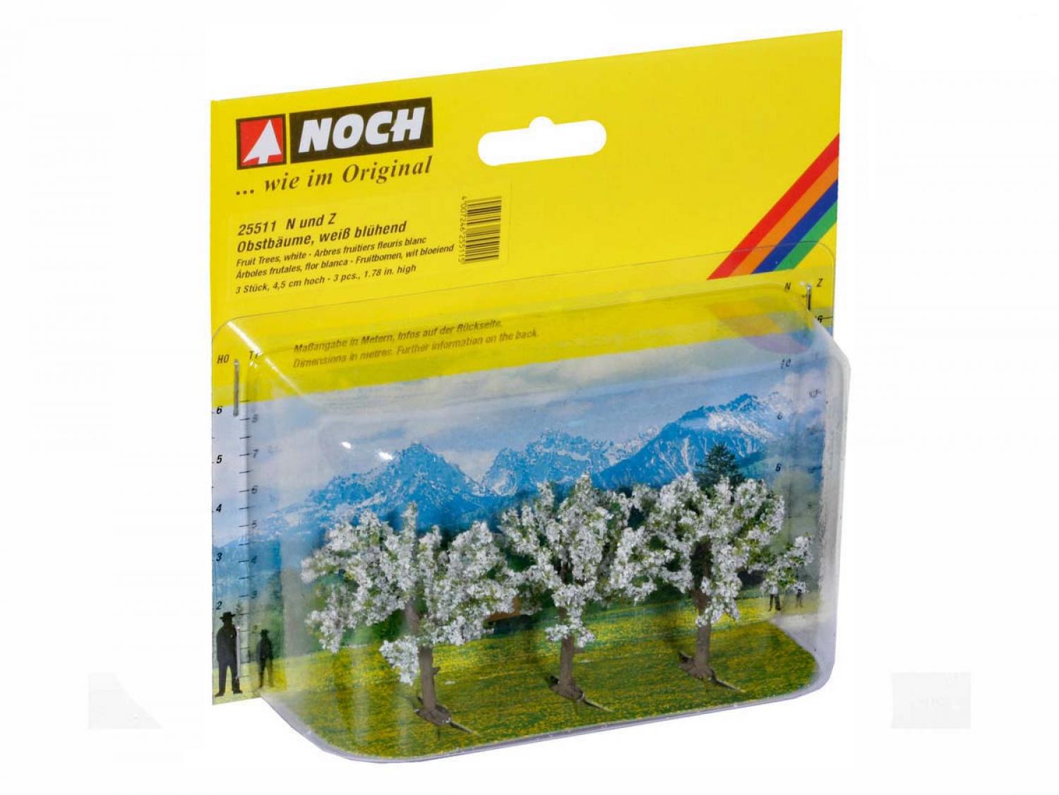 Noch 25511 Obstbäume weiß blühend, 3 Stück, 4,5 cm hoch