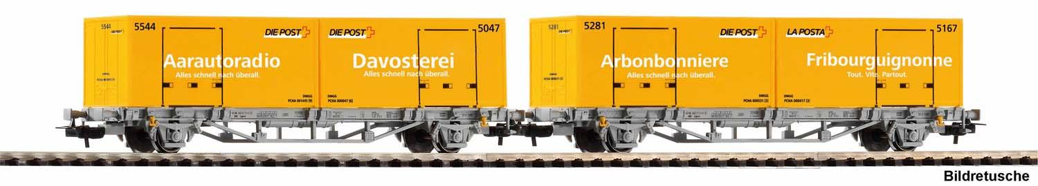 Piko 27748 2er Set Containertragwg. Post-Container CH