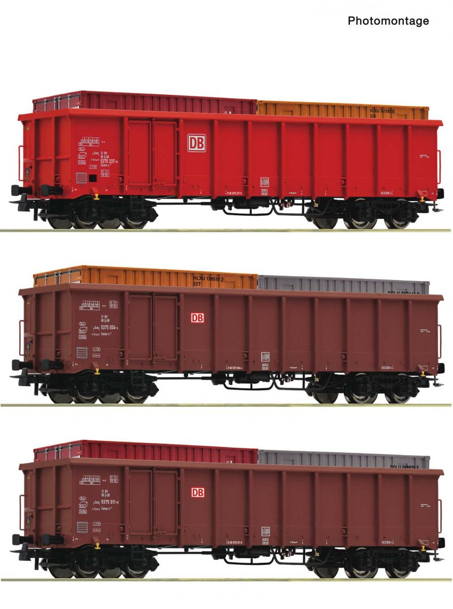 Roco 6600291 3er Set Eanos DB-AG + Container