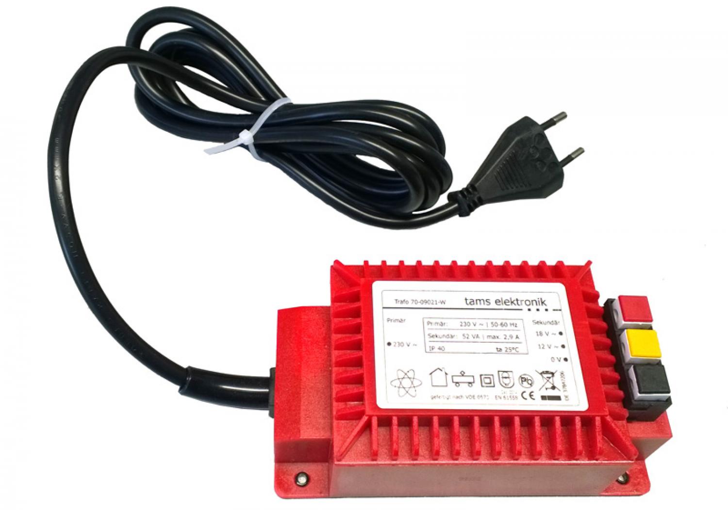 Tams Wechselspannungstrafo mit 12V+18V, 52VA