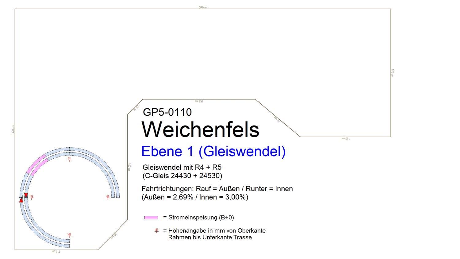 GP5-0110 C-Gleisplan Weichenfels 500x320 (L-Form)
