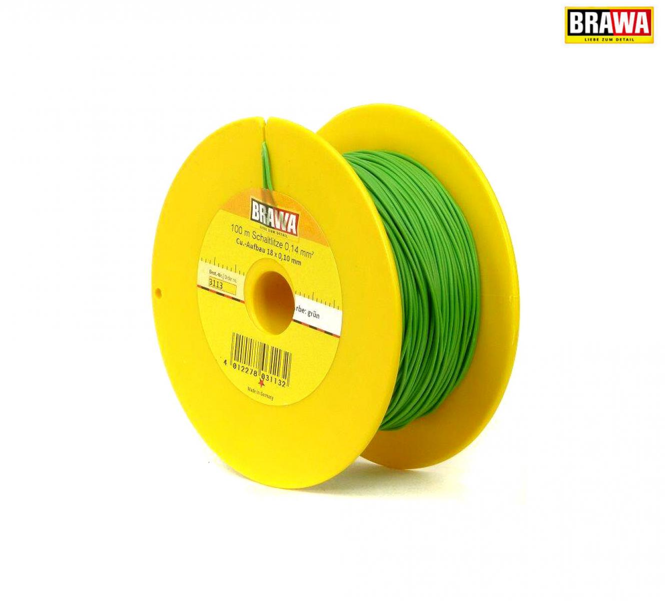 Brawa 3113 Litze 0,14mm² 100m Spule gn