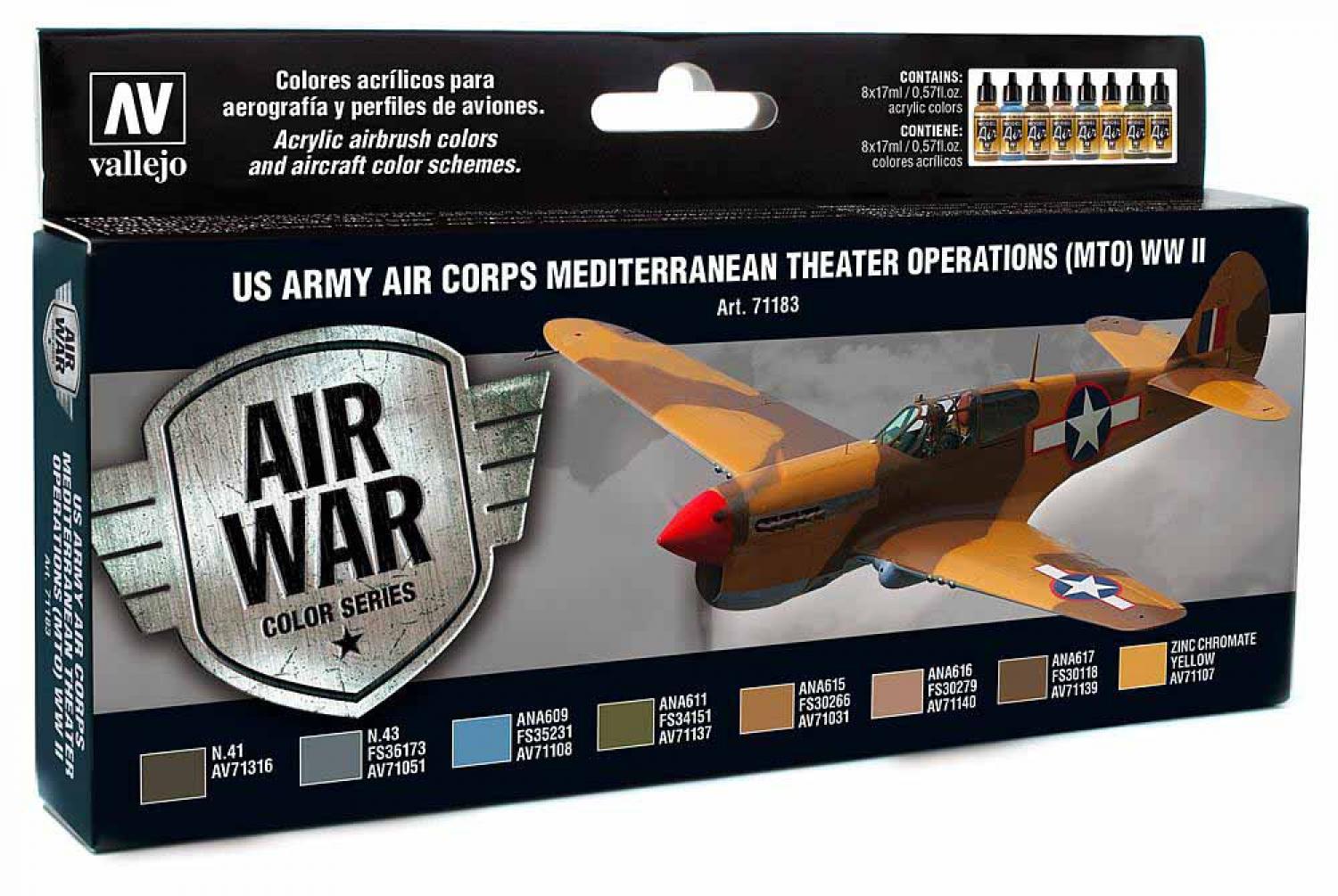 Vallejo 771183 Farb-Set, USA Flugzeuge WWII, MTO-Operation