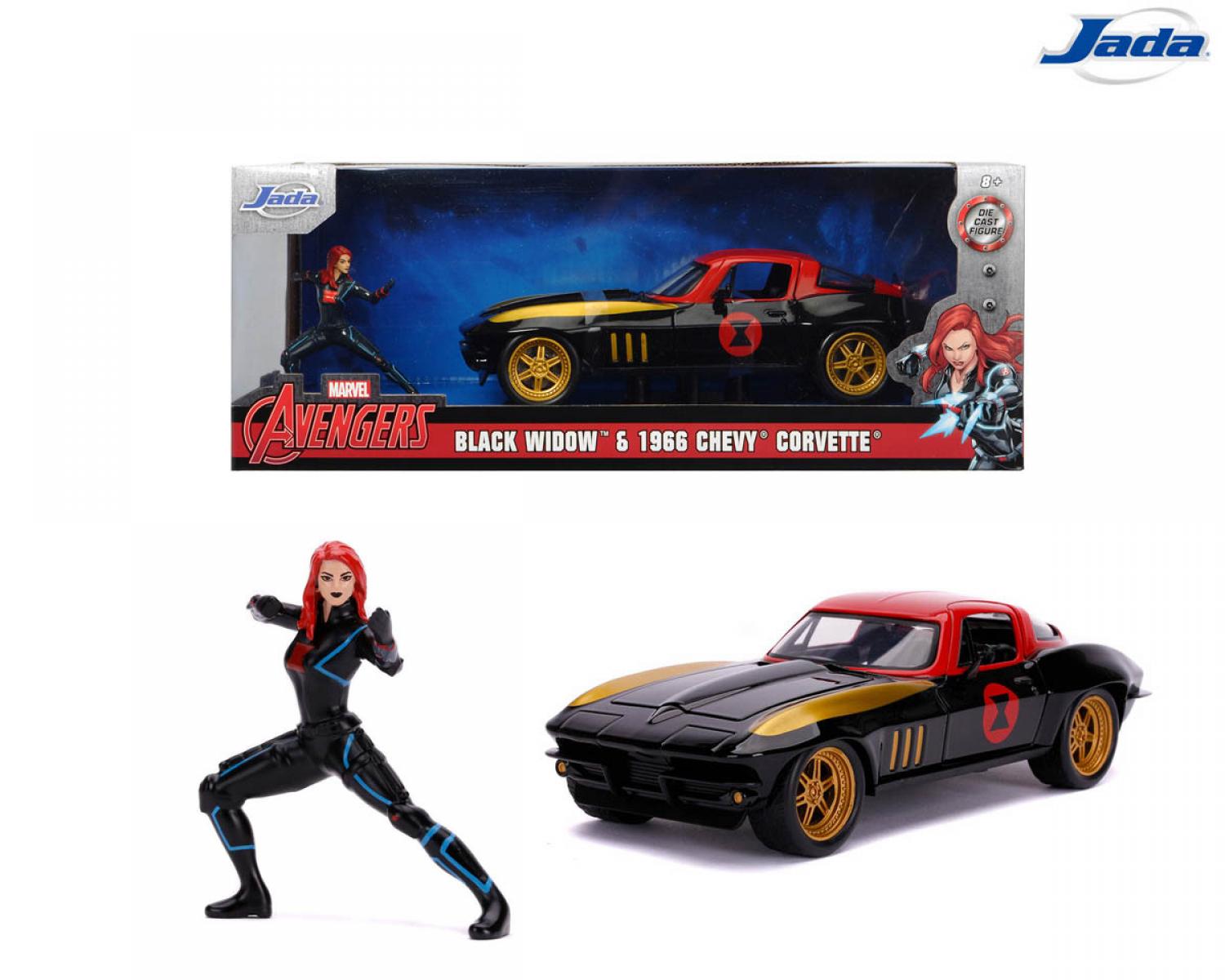 Jada 253225014 Black Widow 1966 Chevy Corvette, 1:24