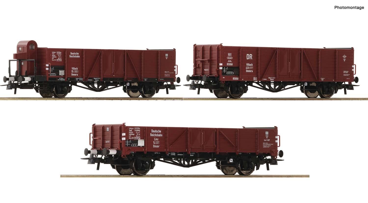 Roco 6600102 3er Set offene Güterag. DRB